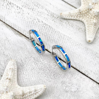 Boucles d'Oreilles Créoles en Opale et Argent