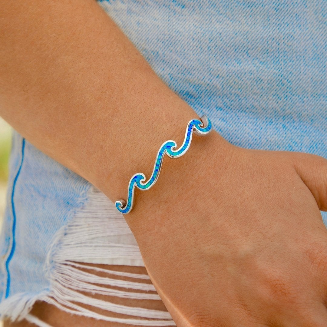 Bracelet Triple Vague en Opale et Argent