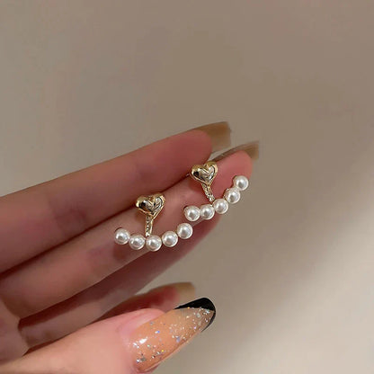 Boucles d'Oreilles Cœur d'Or avec Perles