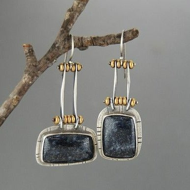Boucles d'oreilles Vintage en Argent  avec Pierre Noire