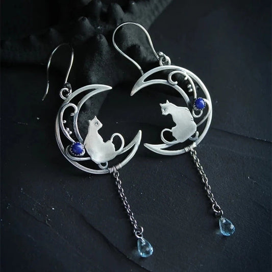Boucles d'oreilles Chat Vintage en Argent
