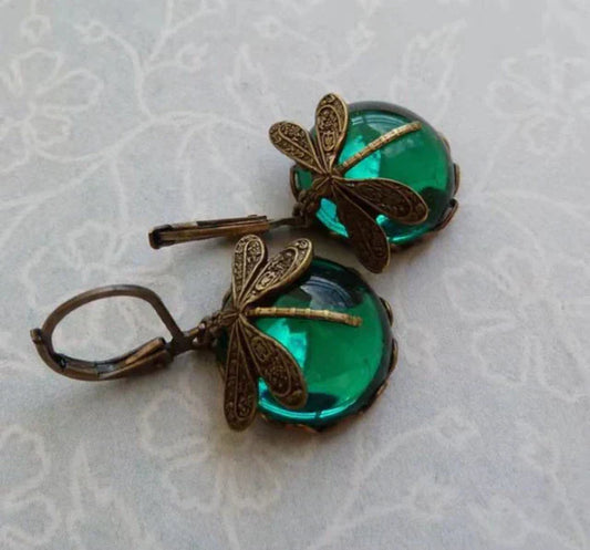Boucles d’oreilles libellule sphériques en or ancien