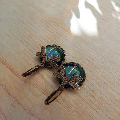 Boucles d’oreilles libellule sphériques en or ancien