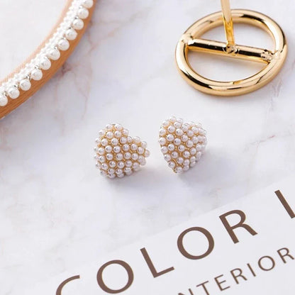 Boucles d'Oreilles Coeur avec Perles en Or