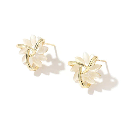 Boucles d'Oreilles Pétales Élégantes et Exquises en Or et Argent