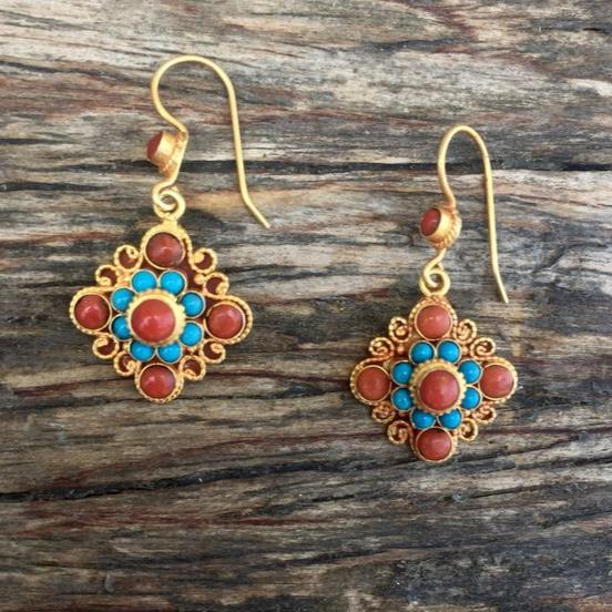 Boucles d'oreilles Mandala rouge vintage