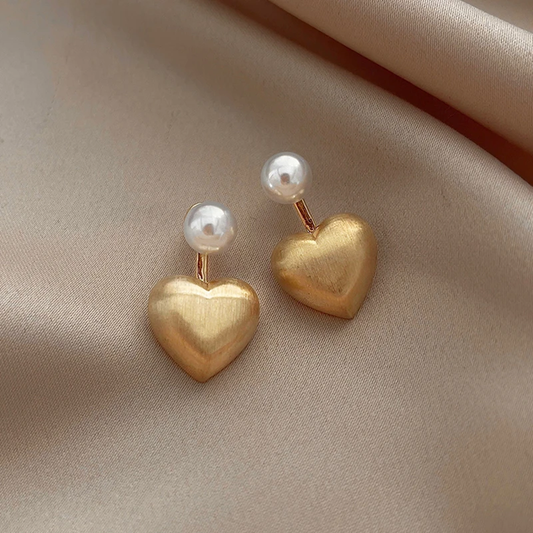 Boucles d'oreilles Coeurs Dorés avec Perles