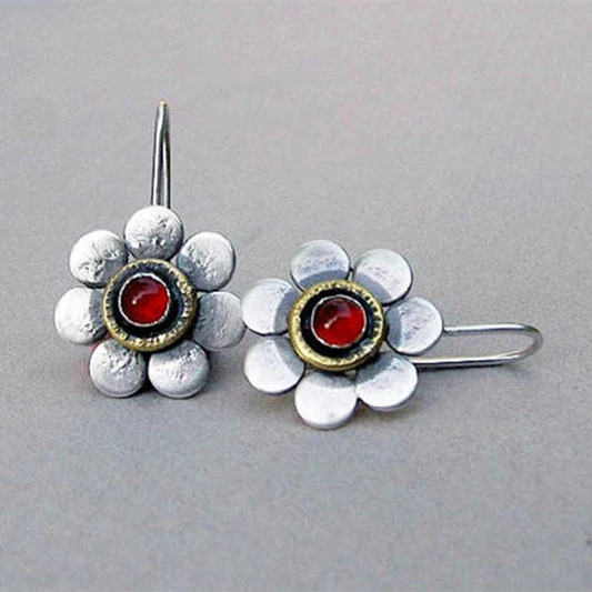 Boucles d'oreilles Vintage Daisy en Verre Rouge