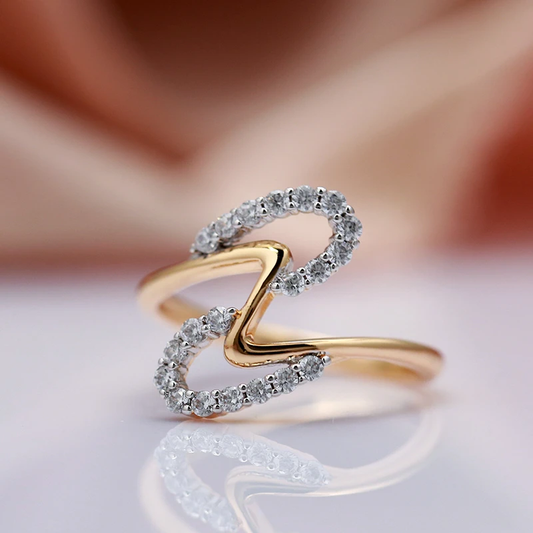 Bague Élégante Vagues Brillantes en Or