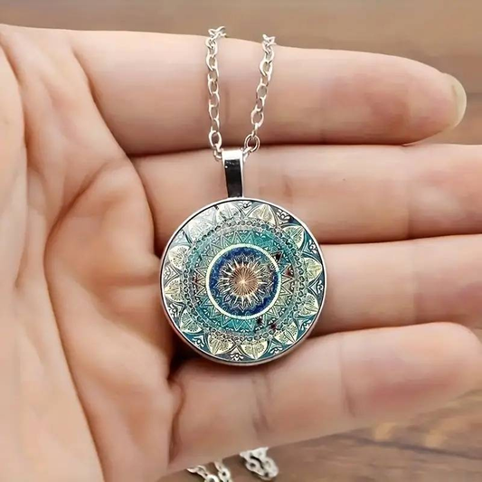 Collier vintage Mandala arrondi bleu