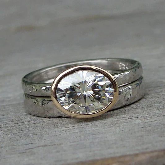 Bague vintage double en argent avec zirconium