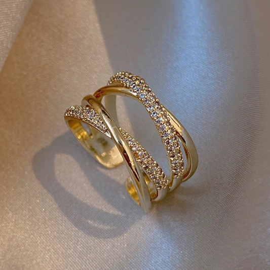 Bague réglable multi-couches brillante et élégante