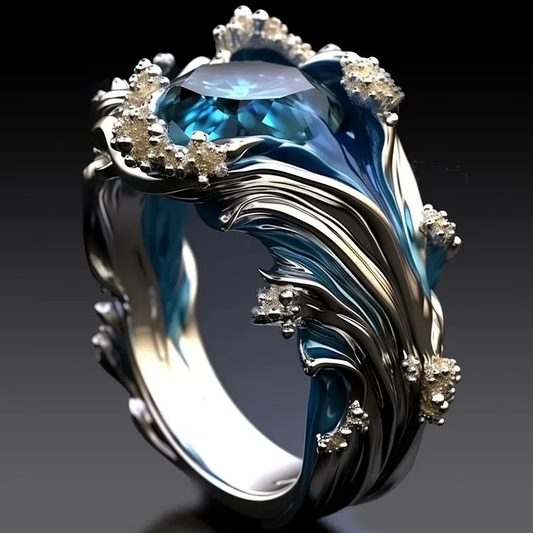 Bague vintage en cristal avec vagues océaniques